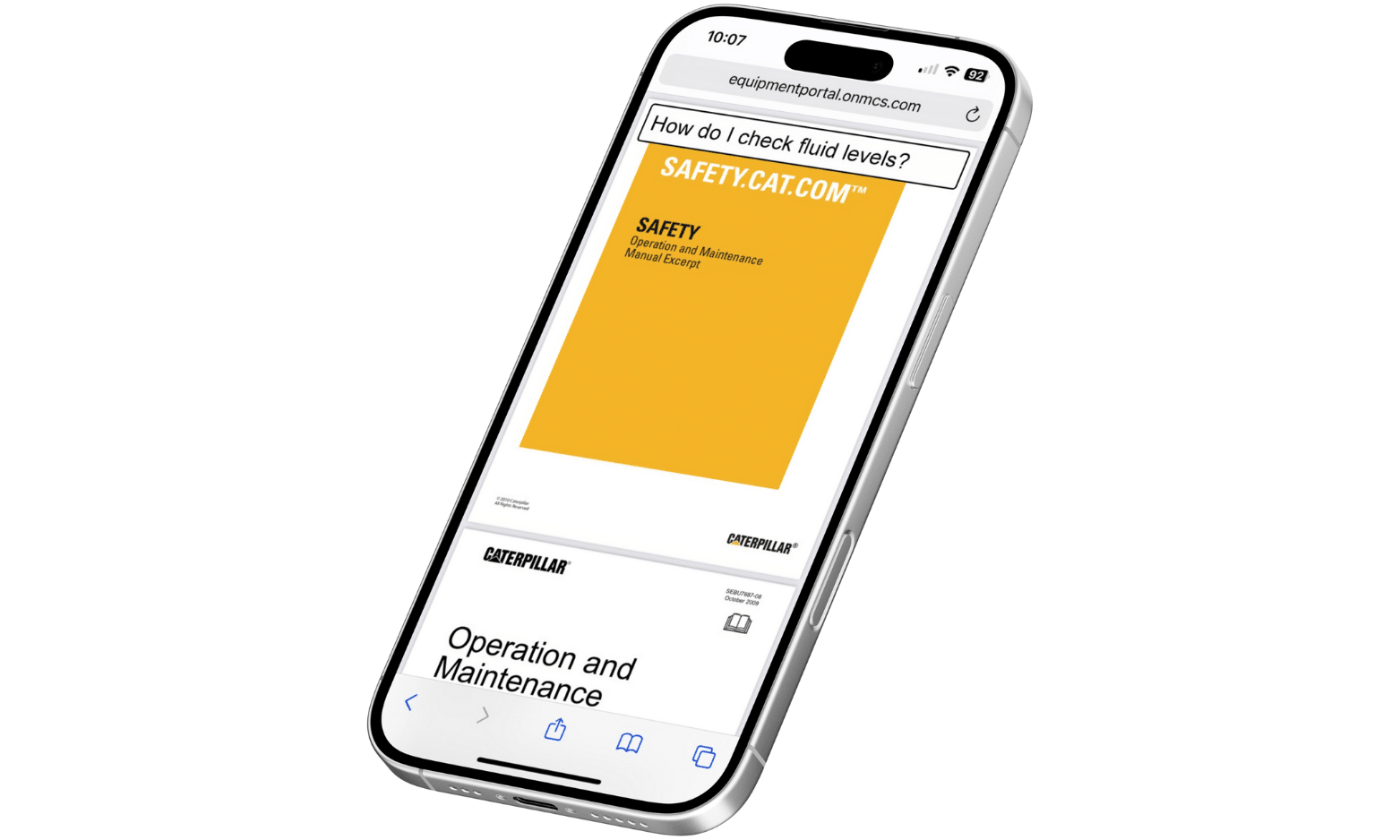 mobile phone showing equipment user manual