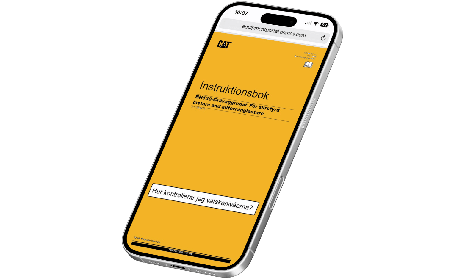 Telefonens display visar utrustningens manual med en AI-sökfält.
